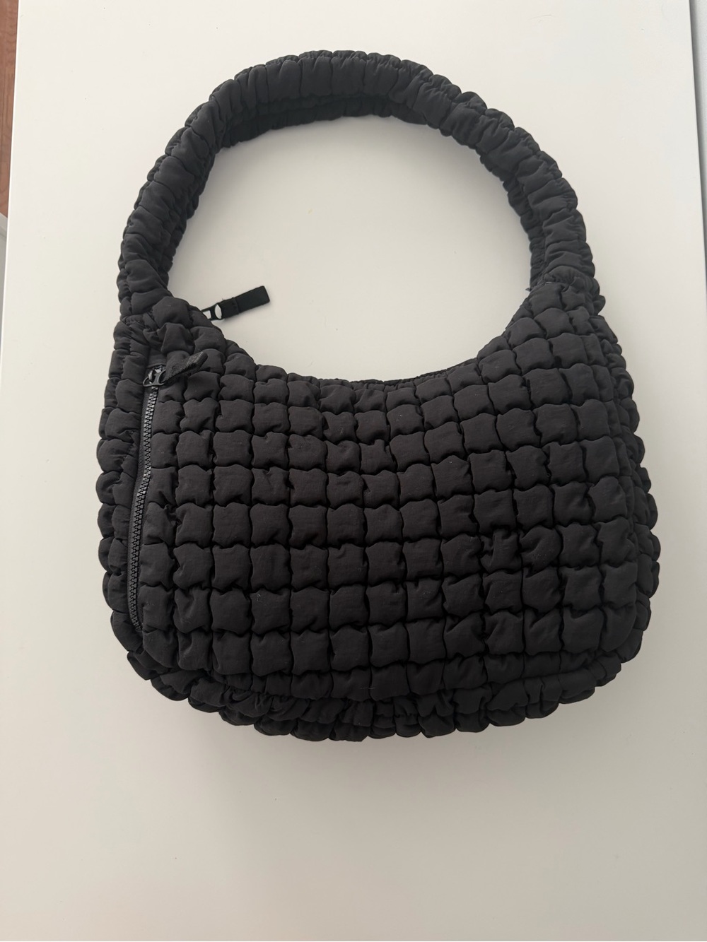Quilted Padded Shoulder Bag - Black